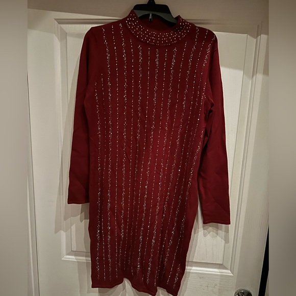 NWT Glistering Mock Neck Dress - Red Sz XL - Perfect for the Holidays!! - Picture 1 of 5